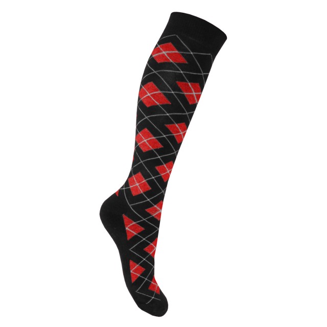 Mark Todd Women's Argyle & Stripe Twin Pack Long Socks (Black & Red)