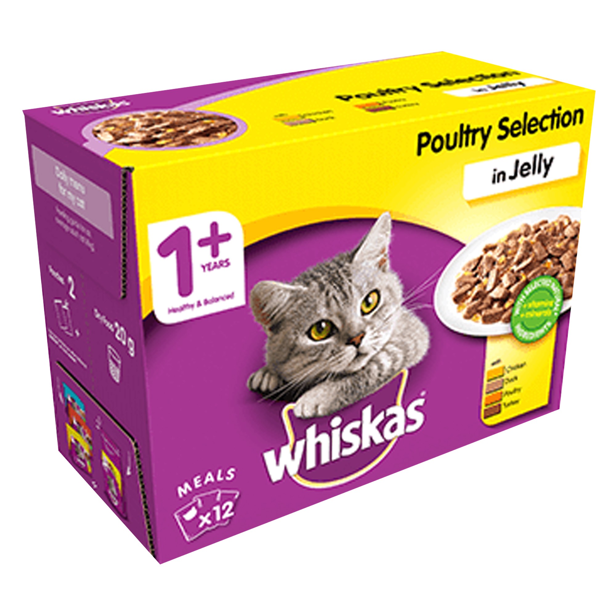 Whiskas 1+ Cat Pouches (Poultry Selection In Jelly) 12 x 100 Old