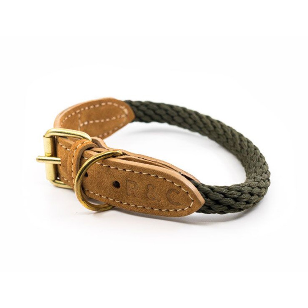 Khaki Ralph & Co Braided Rope Dog Collar Old Dairy Saddlery