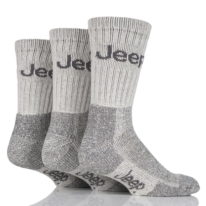 Jeep Mens Luxury Cushion Boot Socks Ecru/Grey 3 Pack Old Dairy Saddlery