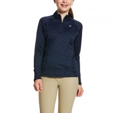 Ariat Girl's Sunstopper 2.0 1/4 Zip Base Layer (Navy Dot)