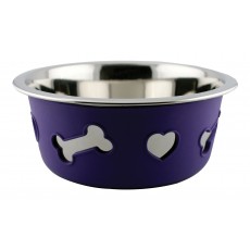 Weatherbeeta Non-Slip Stainless Steel Silicone Bone Pet Bowl (Dark Purple)
