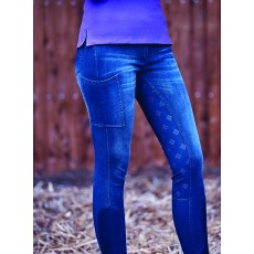 Dublin Ladies Shona Full Grip Silicone Print Denim Breeches (Light Blue Denim)