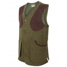 Hoggs of Fife Men's Harewood Lambswool Tweed Shooting Vest (Dark Green Herringbone/Red Overcheck)