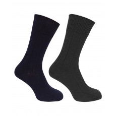 Hoggs of Fife Unisex Brogue Merino Country Socks - Twin Pack (Navy/Grey)