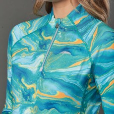 Weatherbeeta Ladies Ruby Printed Long Sleeve Top (Blue/Orange Swirl Marble Print)
