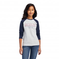 Ariat Youth Varsity Long Sleeve T Shirt (Navy/Heather Grey)