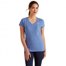 *OUTLET* Ariat Womens Vertical Logo V Short Sleeve T-Shirt (Dutch Blue)
