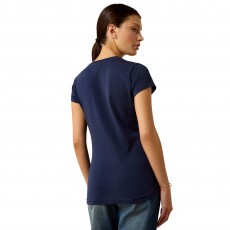 Ariat Womens Vertical Logo Short Sleeve T Shirt (Team Navy/Red)