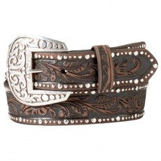 Ariat Womens Studded Tooled Embossed Inlay Belt  (Brown)