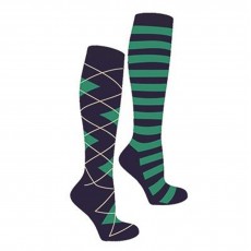 Mark Todd Women's Argyle & Stripe Twin Pack Long Socks (Navy/Jade)