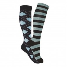 Mark Todd Women's Argyle & Stripe Twin Pack Long Socks (Navy & Sky Blue)
