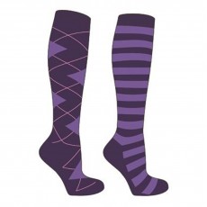 Mark Todd Women's Argyle & Stripe Twin Pack Long Socks (Purple & Lilac)