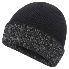 Mersey Mens Fold Over Beanie with Reflective Yarn (Black)