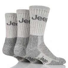Jeep Mens Luxury Cushion Boot Socks (Ecru/Grey) 3 Pack