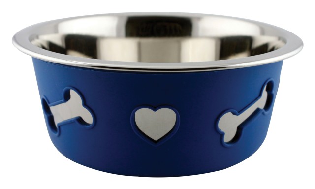 Weatherbeeta Non-Slip Stainless Steel Silicone Bone Pet Bowl (Blue)