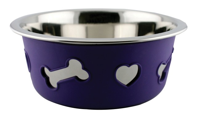 Weatherbeeta Non-Slip Stainless Steel Silicone Bone Pet Bowl (Dark Purple)