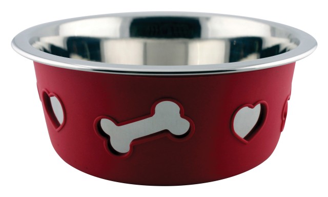 Weatherbeeta Non-Slip Stainless Steel Silicone Bone Pet Bowl (Raspberry)