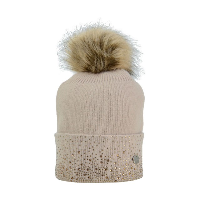 Hy Equestrian Alaska Diamante Bobble Hat (Beige/Gold)