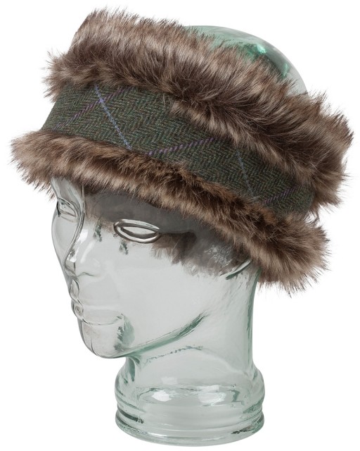 Hoggs of Fife Ladies Albany Faux Fur/Lambswool Tweed Headband (Green)