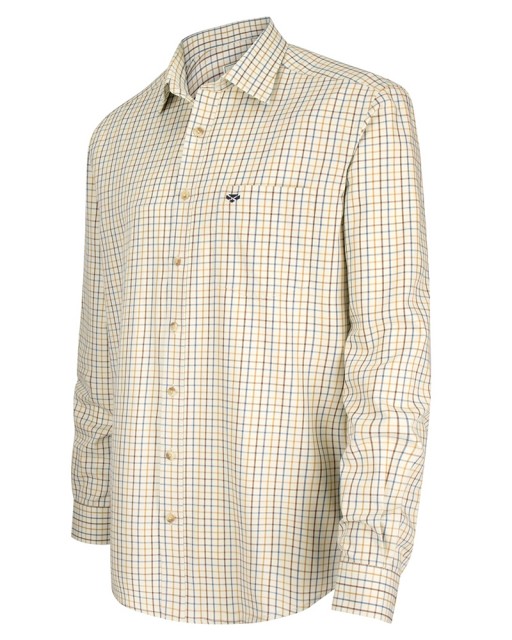 Hoggs of Fife Men's Inverness Cotton Tattersall Shirt (Brown/Gold/Navy)