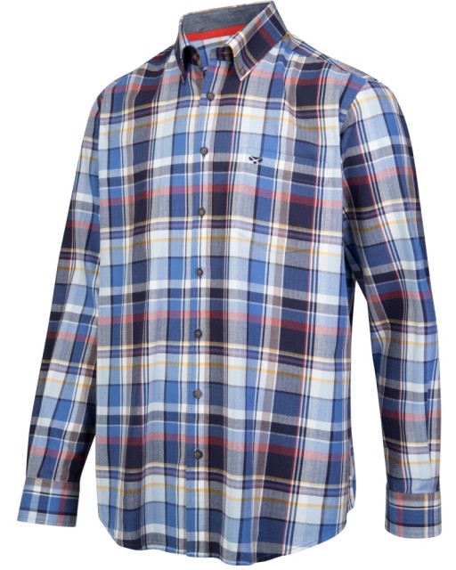 Hoggs of Fife Men's Luthrie Long Sleeve Plaid Shirt (Blue/White Check)