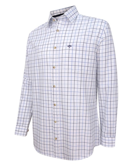 Hoggs of Fife Men's Viscount Premier Tattersall Shirt (White/Navy Check)