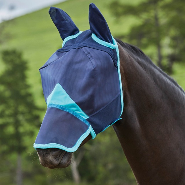 Weatherbeeta Comfitec Fine Mesh Mask With Ears & Nose (Navy/Turquoise)