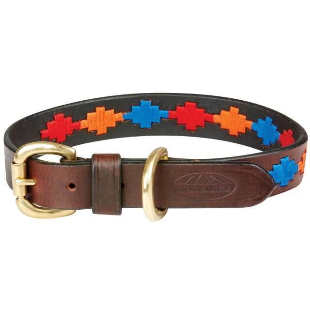 Weatherbeeta Polo Leather Dog Collar (Beaufort Brown/Red/Orange/Blue)