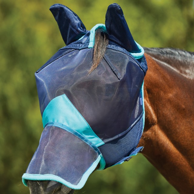 Weatherbeeta Comfitec Deluxe Fine Mesh Mask With Ears & Nose (Navy/Turquoise)