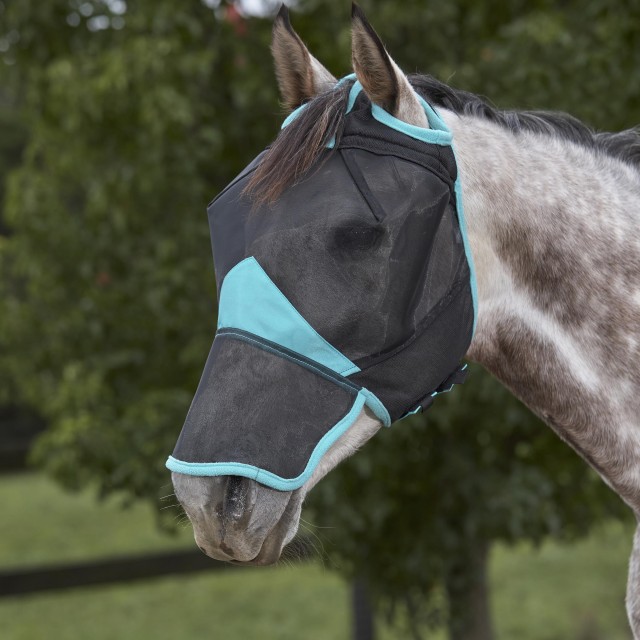 Weatherbeeta Comfitec Deluxe Fine Mesh Mask With Nose (Black/Turquoise)