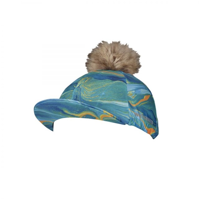 Weatherbeeta Hat Silk (Blue/Orange Swirl Marble Print)