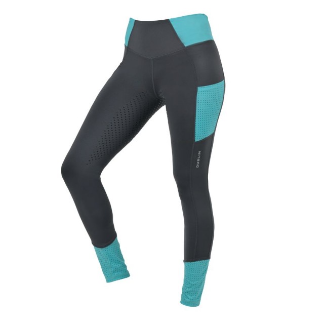 Dublin Ladies Power Performance Mid Rise Colour Block Tights (Asphalt/Jade)