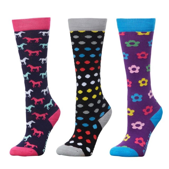 Dublin Childs 3 Pack Socks (Ink Navy Horses)