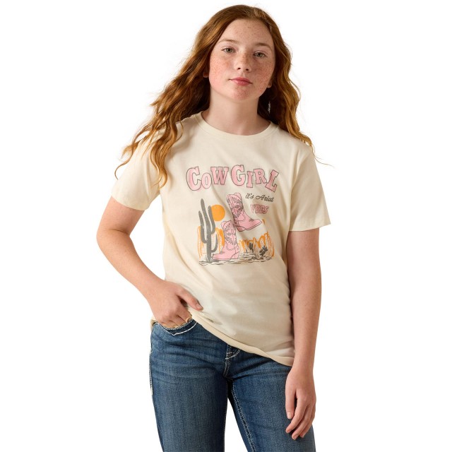 Ariat Girls Cowgirl Vibes Short Sleeve T Shirt (French Vanilla)