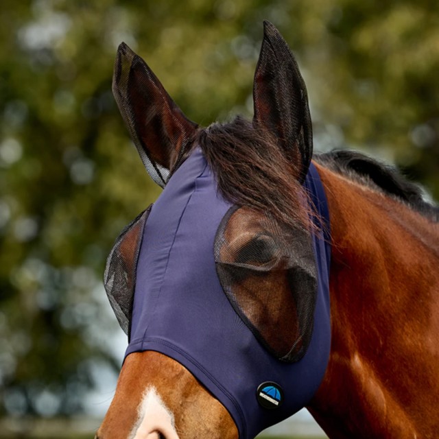 Weatherbeeta ComFiTec Deluxe Stretch Fly Mask With Ears (Navy/Black)