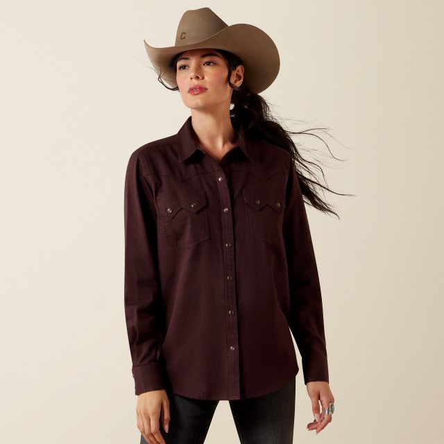 Ariat Womens Earthbound Western Snap Shirt (Chocolate Plum)