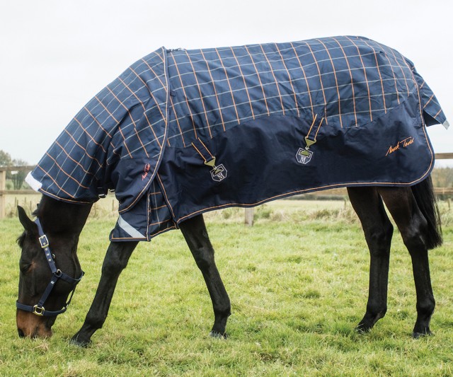 Mark Todd (Clearance) Mediumweight Turnout Rug Plaid (Navy, Orange & Beige) - No Neck