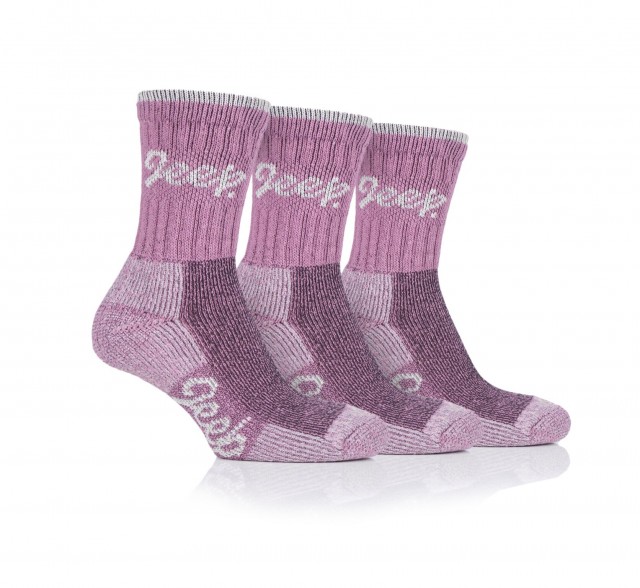 Jeep Ladies Luxury Cushion Boot Socks (Rose/Cream) 3 Pack