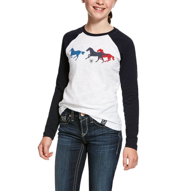 Ariat (Sample) Girl's Running Horse Long Sleeve T-Shirt (White)